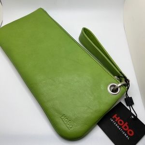 Authentic HOBO NWT Lime Green Leather Wristlet/Wallet Silver Zipper Hardware